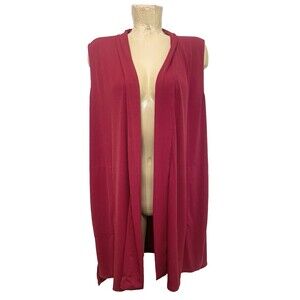Susan Graver Cardigan XL X Large 24.5” Sleeveless Open Solid Red Shirt Top